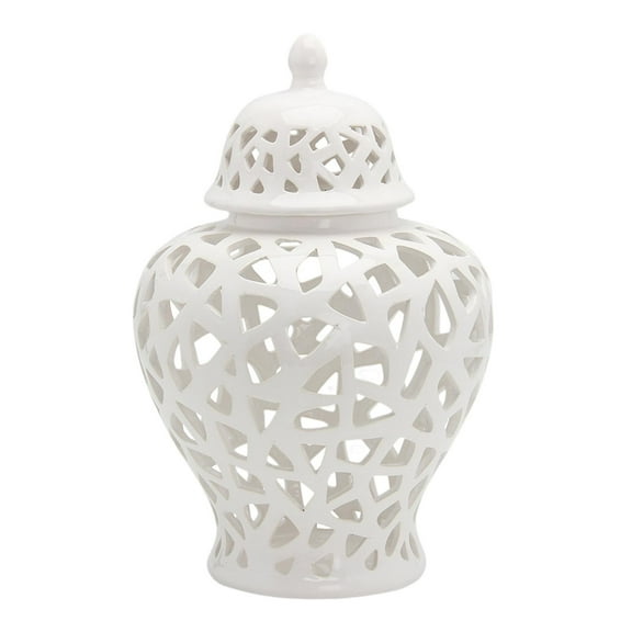 28cm White Ginger Jar Glazed Creative Decoration Crafts Ceramic Vase for Table Floral Arrangement