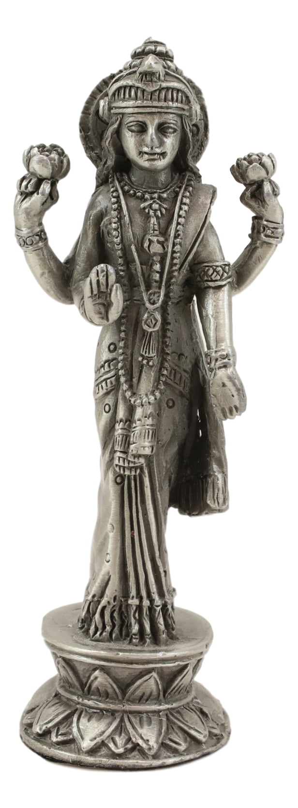 Hindu Goddess Of Prosperity Sri Lakshmi Standing On Lotus Mini Figurine