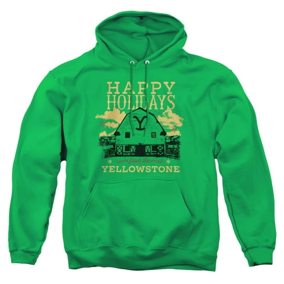 Yellowstone Christmas, Happy Holidays - Dark Adult Pull-Over Hoodie, Kelly Green, Medium