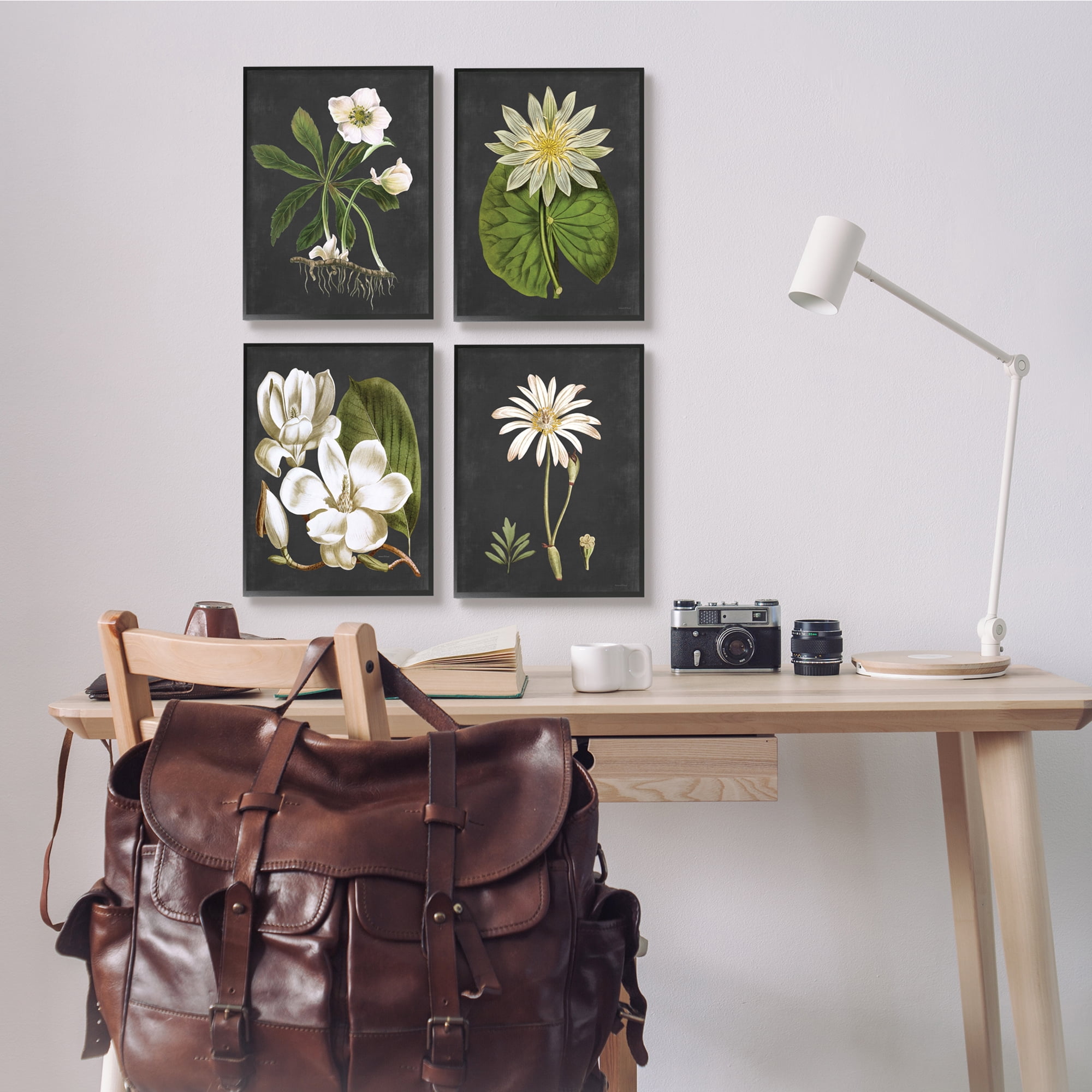 Stupell Industries Vintage White Florals over Distressed Grey Lotus Daisies, 11 x 14,Design by Lettered and Lined