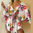 thumbnail image 4 of Irregular Boho Mini Dress Bat Sleeve 2021 Fall Feminine Sexy Deep V Neck Loose Party Spring Mini Dress With Lace Belt Fall, 4 of 7