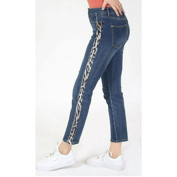 Grace in LA Jeans Women's Leopard Side Stripe Boyfriend Junior Fit Stretch Jeans (25)