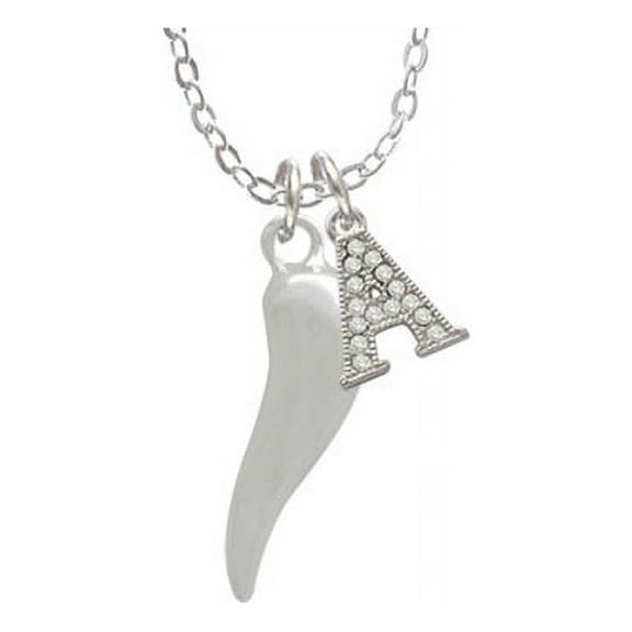 Good Luck Italian Horn - A - Crystal Initial Sophia Necklace, 18" 1"