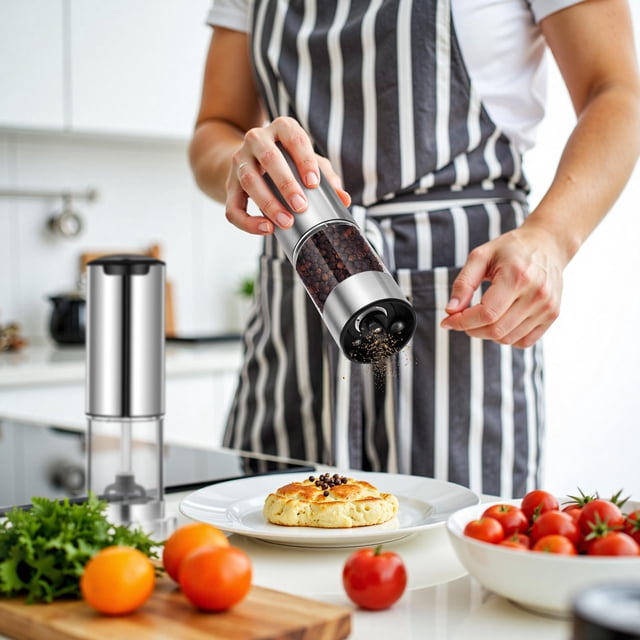 unbranded 2Ud Molinillos Eléctricos Para Sal Y Pimienta De Acero Inoxidable Con Ajuste De Molienda Para Cocina