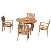 Grade-A Teak Dining Set: 4 Seater 5 Pc: 48" Round Table And 4 Leveb Stacking Arm Chairs Outdoor Patio WholesaleTeak #51LV1005