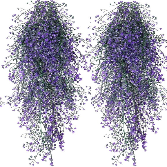 4Pcs Artificial Hanging Plants Faux Plastic Bell Leaves Greenery Ivy Hanging Vines Wall Plants for Indoor Outdoor Garden Patio Yard Room Party Weddings Home Decorations (Purple)