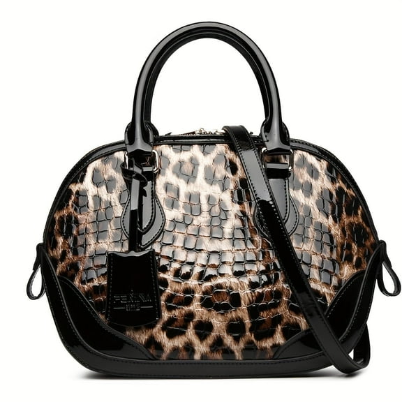 Femina patent leather Leopard print womens bag,shiny leather,luxury designer handbags,simple tote bag, large capacity womens bag,shoulder bag