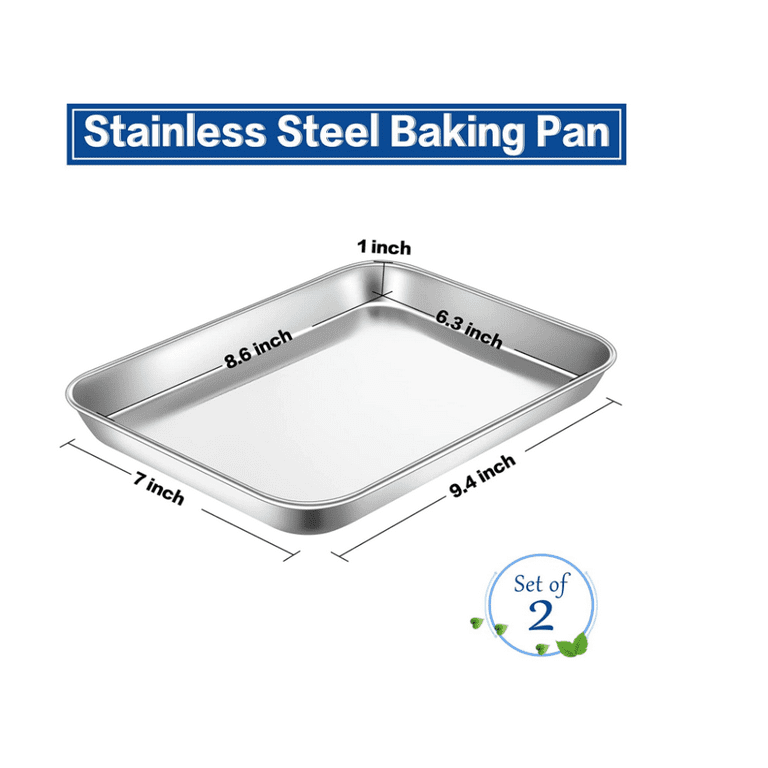 HYTK 2 Small Baking Sheet 10 x 7.1 inch (Inner 9.25 x 6.3) Mini Cookie Tray Toaster Oven 1/8 Sheet Pan Nonstick Thicken Heavy Carbon Steel No Warp