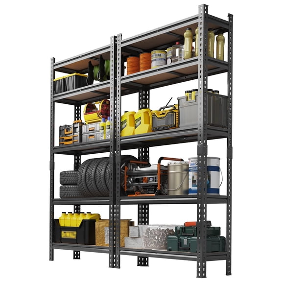 5-Tier Adjustable Metal Storage Shelves 2000 Lb Total Capacity 72" h x 35.5" w x 12" d, Freestanding Utility Rack for Garage, Basement, Pantry, Kitchen, Warehouse-2 Pack