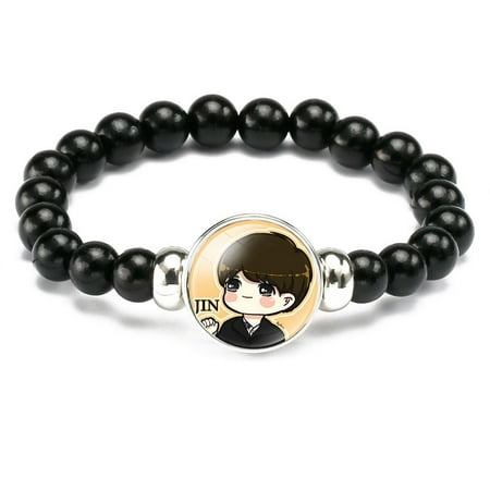 Kpop BTS Bangtan Boys Bracelet, Time Gemstone Beaded Retractable Bracelet, Fashion Wristband Jewelry for Unisex