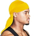 thumbnail image 1 of Velvet Durag for Men & Women, Long Tail Hip Hop Head Wrap with Elastic Band, Soft Satin Finish Pirate Hat for Wave Styling, 1 PC Yellow, 1 of 2