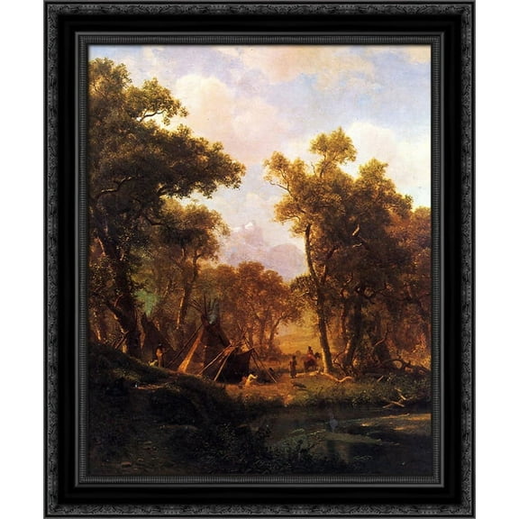 Indian Encampment, Shoshone Village 20x24 Black Ornate Wood Framed Canvas Art by Bierstadt, Albert