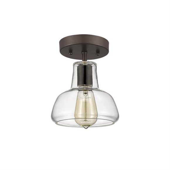 7 in. Shade Lighting Ironclad Industrial-Style 1 Light Rubbed Bronze Semi Flush Ceiling Fixture - Oil Rubbed Bronze