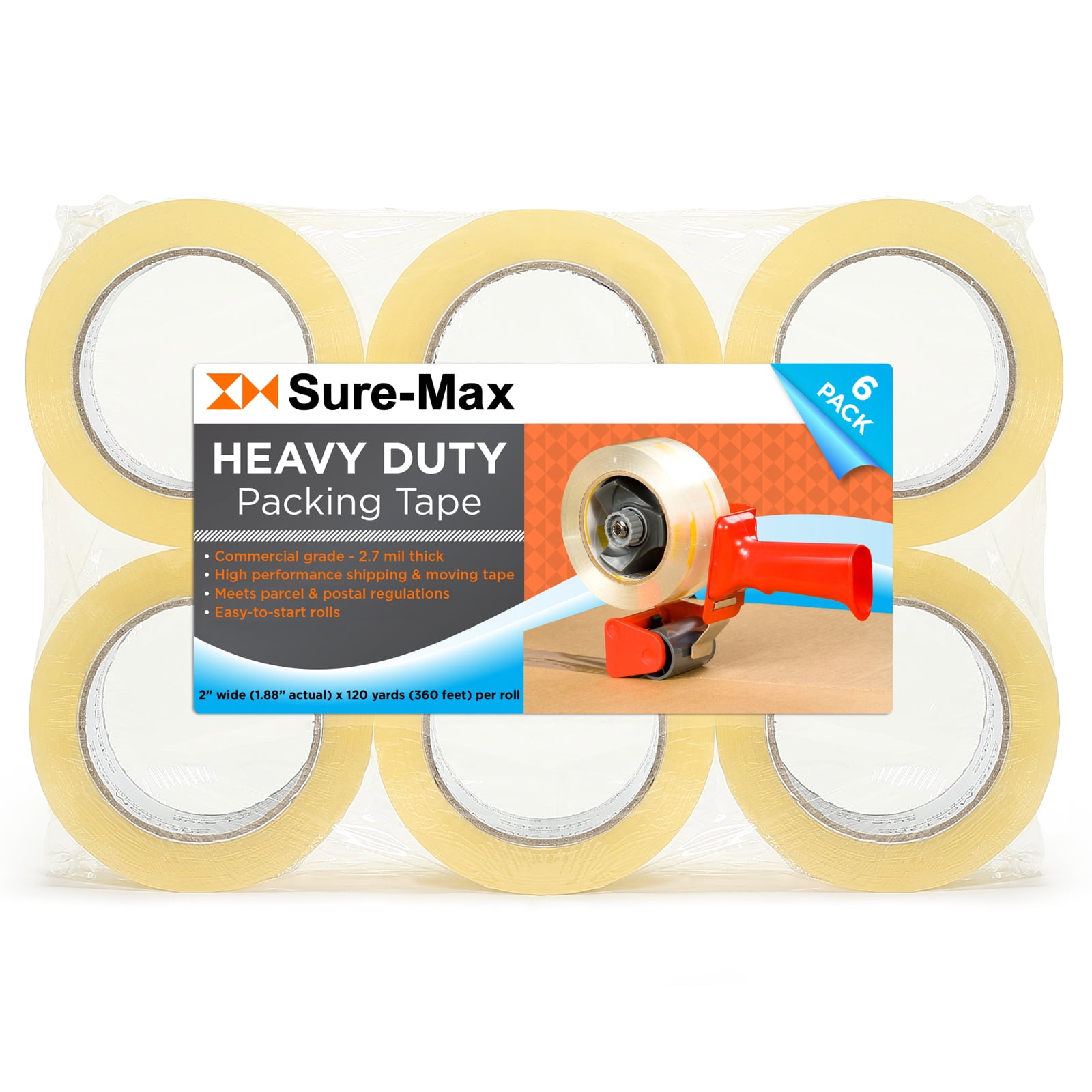 Clear Shipping Tape Premium Packing 6 Rolls 2.0 mil 2" x 330 Feet 110 yards 