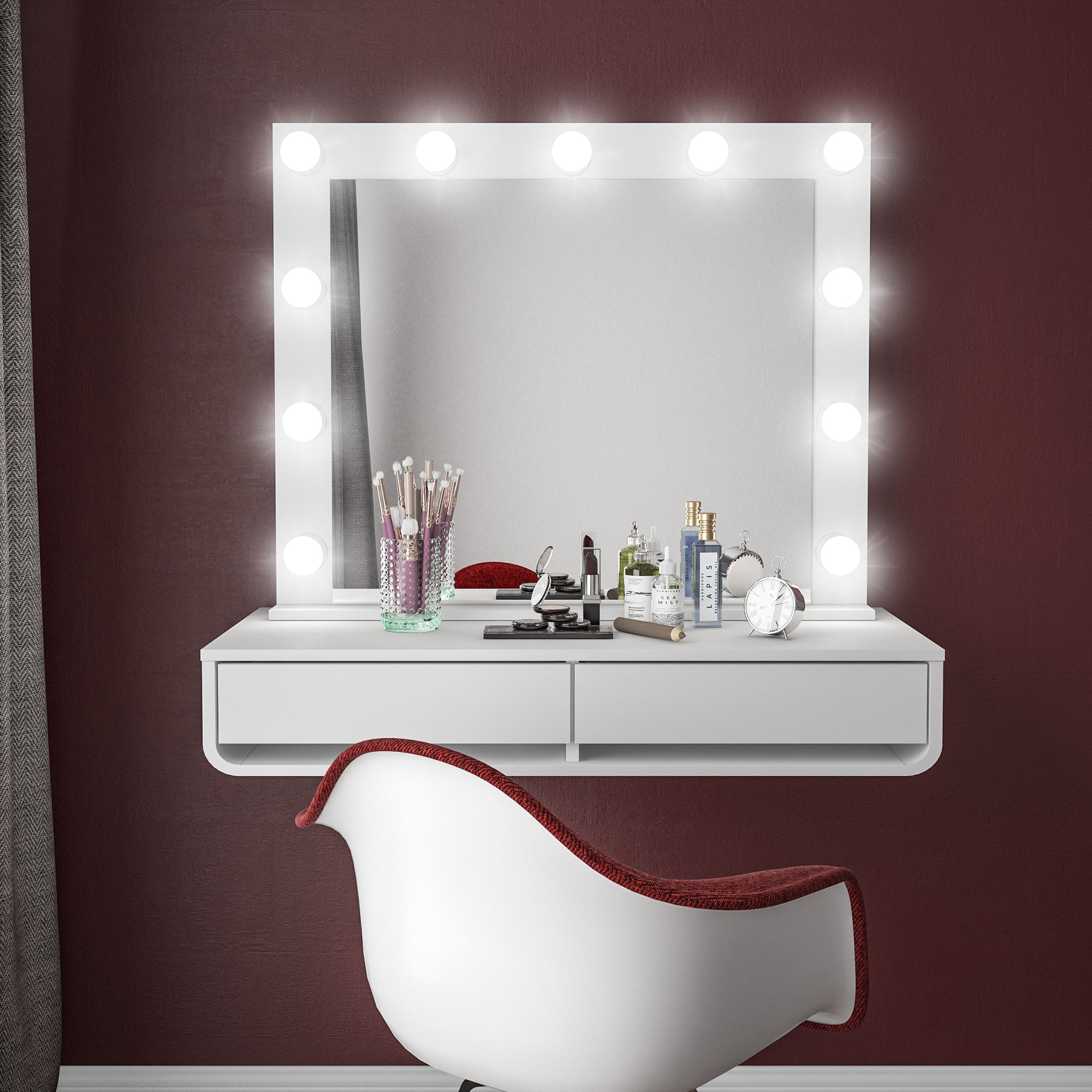 Ember Interiors Tessa Bathroom Vanity Lighted Mirror with 11 Bulbs – Ideal Size for Women & Teens