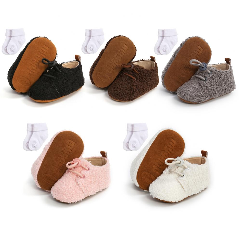 Baby / Toddler Solid Color Lace-up Fleece-lining Prewalker Shoes