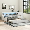 thumbnail image 5 of Harper & Bright Designs Full Size Wooden Storage Daybed Frame, Daybed Bed with Trundle & Storage Shelves, L Shape Corner Daybed with Light & Sliding Doors, White, 5 of 14