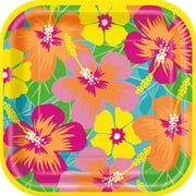 Bright Hibiscus Luau Paper Dessert Plates, 7in, 10ct