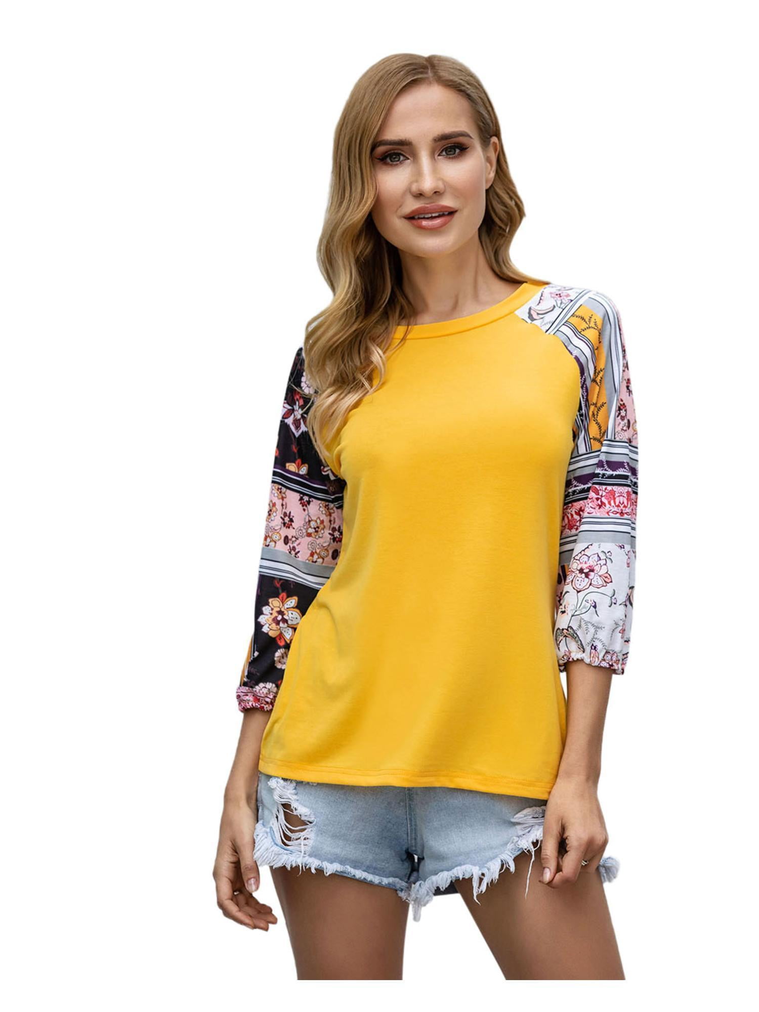 Generic - Women Casual O-Neck Three Quarter Sleeve Print Patchwork T-Shirt RllYE - Walmart.com