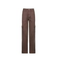 thumbnail image 1 of Gupgi Women Straight Jeans Brown Mid Waist Multi Pockets Trousers Denim Pants, 1 of 6