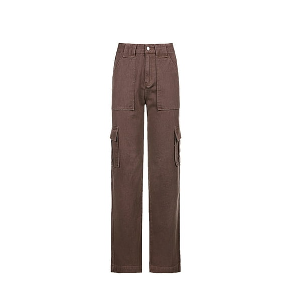 Fortune Women Y2K Jeans Baggy Brown High Waist Straight Wide Leg Denim Pants
