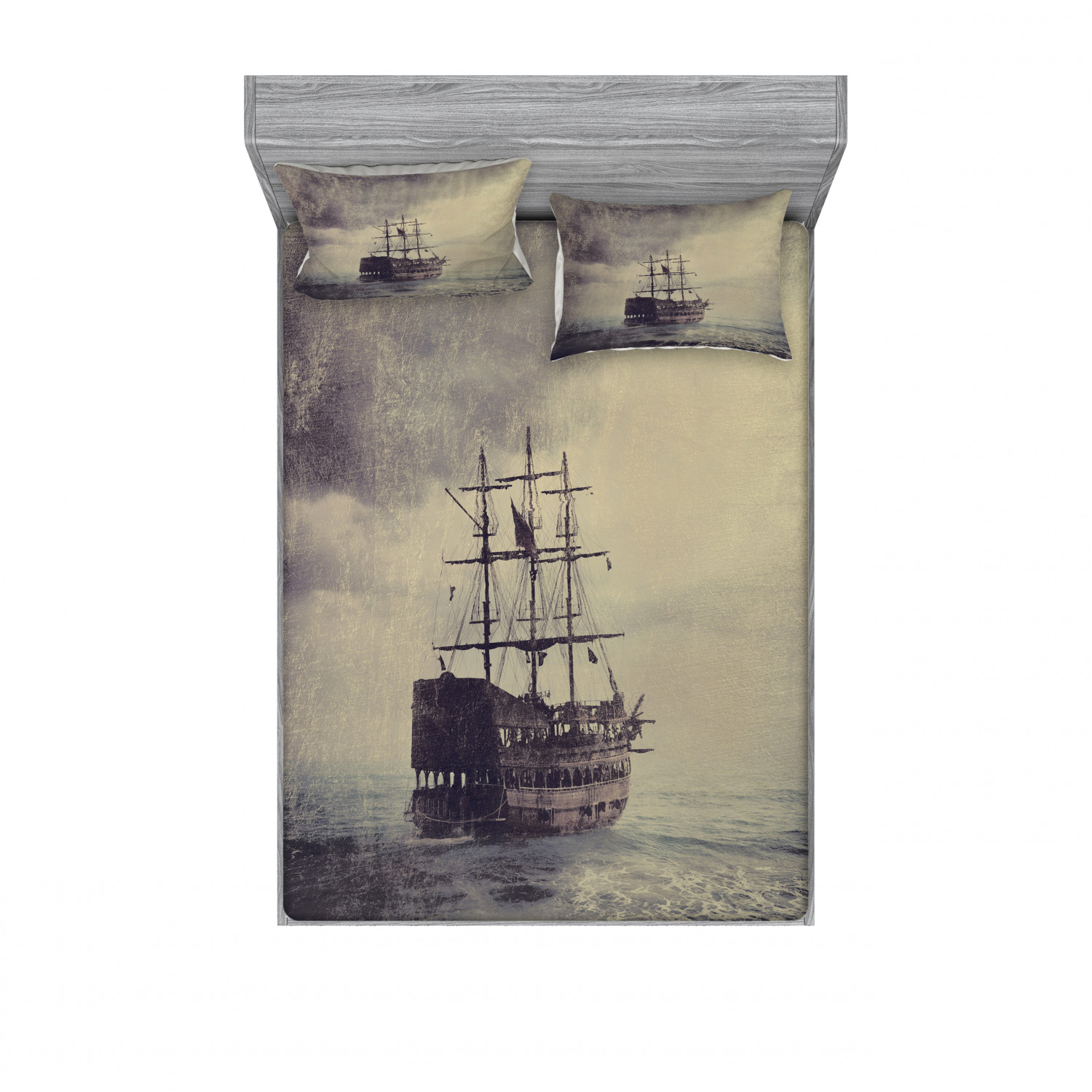 Soft Comfortable Top Sheet Decorative Bedding 1 Piece Ambesonne Nautical Flat Sheet Old Pirate Ship in The Sea Historical Cruise Retro Voyage Grunge Style Art Twin Size Plum Tan