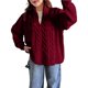 thumbnail image 2 of Suéter de Cuello Alto y Larga para Mujer con Cremallera, Jersey Informal de Punto Acanalado para Otoño e Invierno. Vino Tinto M, 2 of 7