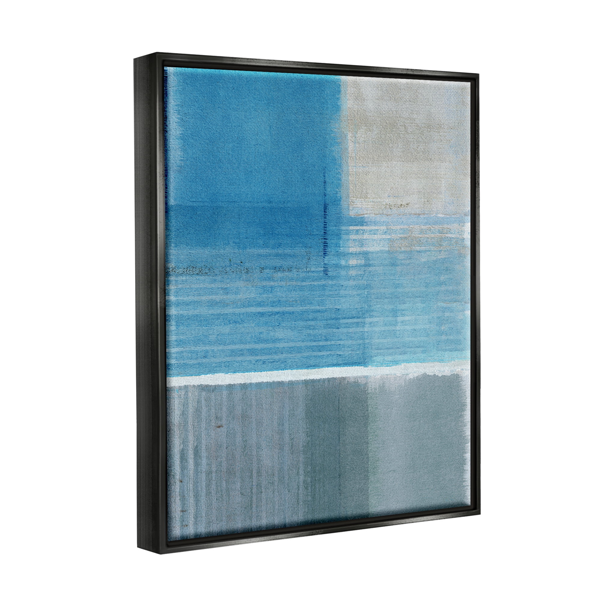 Stupell Industries Grey & Blue Painting Abstract Painting Black Floater Framed Canvas Art Print Wall Art, 25 x 31