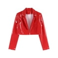 thumbnail image 3 of CHICTRY Womens Lapel Patent Leather Jacket Motorcycle Costume Wet Look Long Sleeve Cropped Coat Red M, 3 of 7