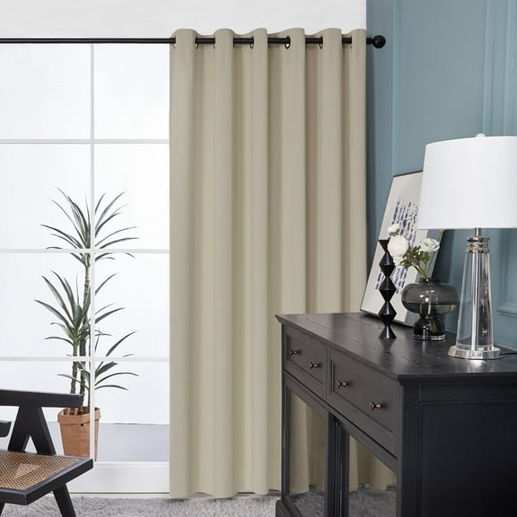 Deconovo Thermal Insulated Patio Door Curtains, 80"W x 84"L Energy Efficient Room Divider Curtains, Nosie Reducing Bedroom Curtains (Beige, 1 Panel)