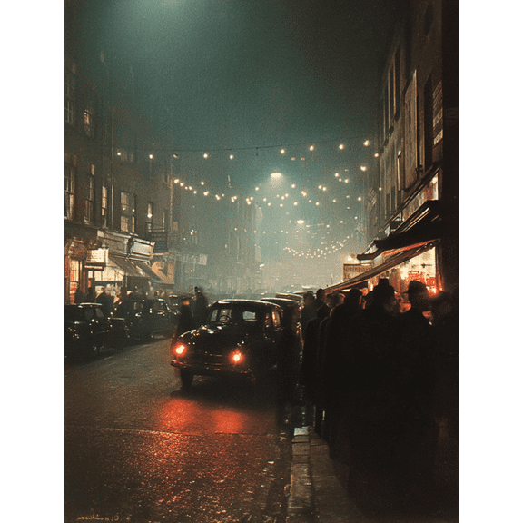Vintage Street Scene Retro Car Canvas Print Wall Art for Living Room Bedroom Office Bar Cafe Study Decor