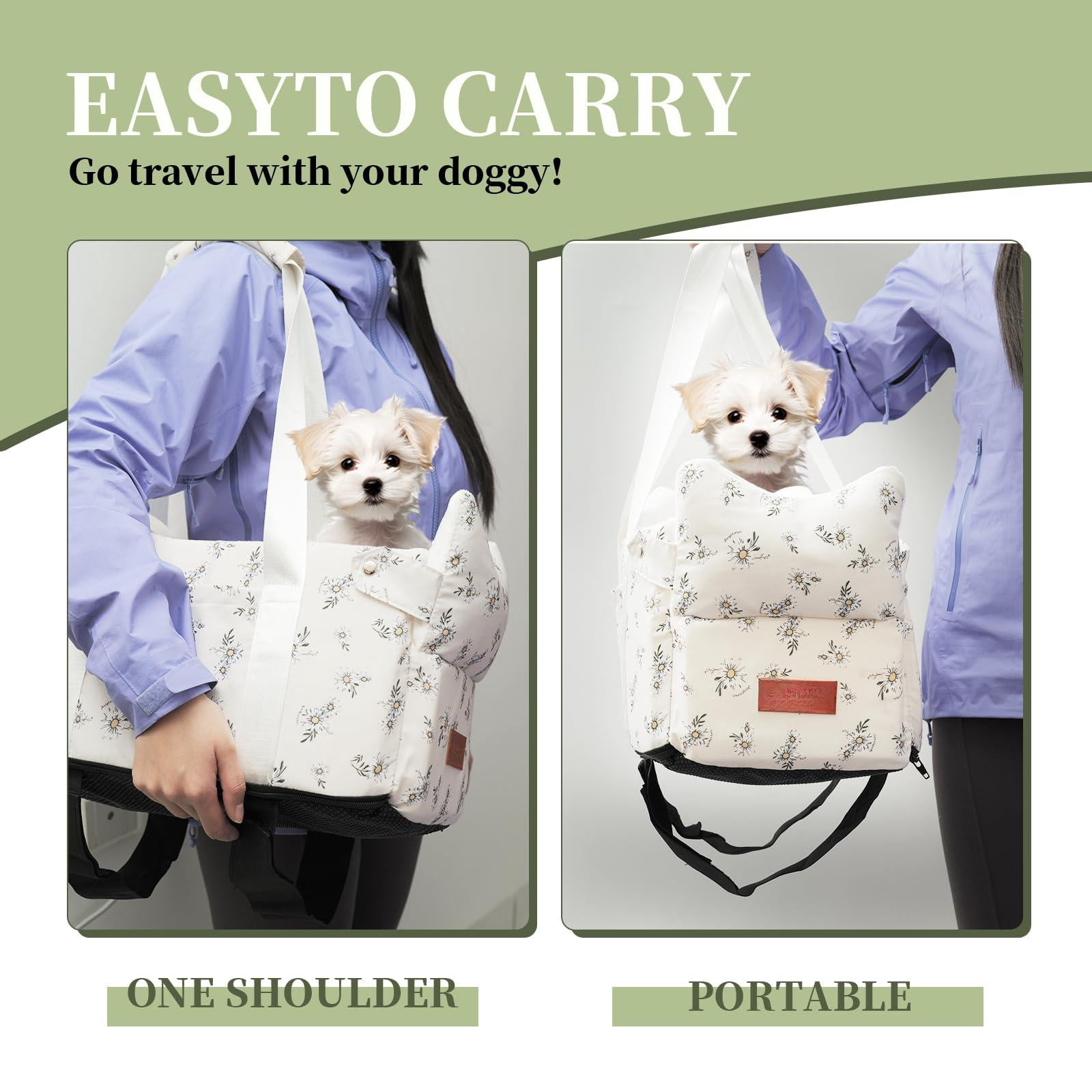 Center Console Dog Car Seat For Small Dogs - Portable Puppy Booster Armrest Carseat  Anti-collapse Comfort Travel With Washable Fluffy Cushion & Pillow Fits Up To 15 Lbs (off White)