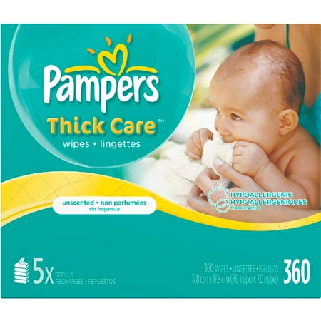 Pampers Thickcare Baby Wipes, Unscented, (360 count)