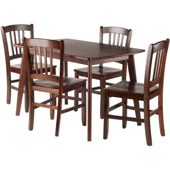 Winsome Shaye 5-Piece 47" Solid Wood Dining Set with Slat Back Chairs in Walnut