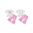 thumbnail image 2 of BemeyourBBs Toddler Baby Girl Spring Summer Fall Clothes Mama's Girl Daddy's Girl Outfits Cute Letter Embroidery Ruffles Short Sleeve T Shirts Plaid Flare Pants 2Pcs Clothes Set, 2 of 9