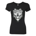 thumbnail image 2 of Drawn Tribal Wolf Animal Lover Womens Slim Fit Junior Tee, Black, Small, 2 of 3
