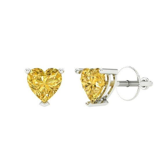 Clara Pucci 1.5 ct Brilliant Heart Cut Studs VVS1 Genuine Conflict free Yellow Zircon Solid 18K White Gold Designer Everyday Earrings Screw back