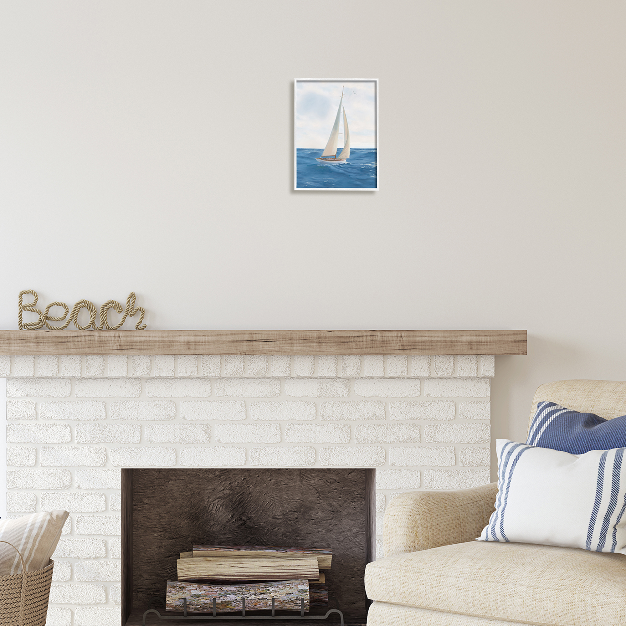 Stupell Industries Sailboat in Ocean Waves Transportation Painting White Framed Art Print Wall Art, 11 x 14