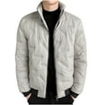 thumbnail image 2 of Herrnalise Men Casual Fashion Solid Padded Thermal Cotton Coat Zipper Stand Collar Coat Coat Khaki, 2 of 5