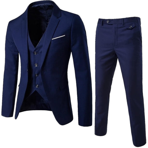Conjunto de traje ajustado de 3 piezas para hombre, chaqueta sólida con un botón, chaleco, pantalones, conjunto de negocios