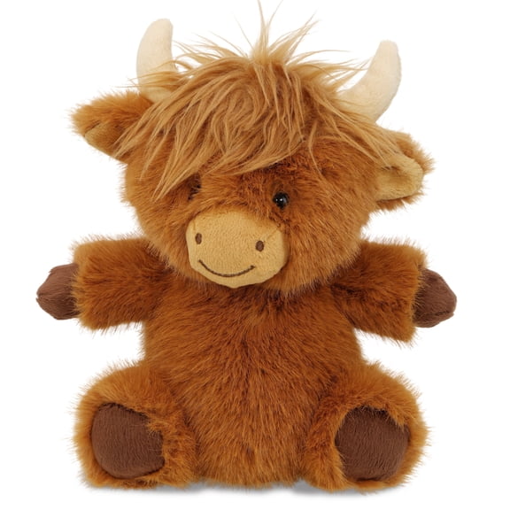DolliBu Plush Highland Cow Stuffed Animal - Adorable Playtime Farm Animal Cow Plush, Cute and Soft Cuddle Brown Stuffed Toy Gift for Kids and Adults - 9 Inches