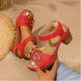 thumbnail image 4 of LOVZFMLL Women's Chunky Block Heel Sandals Hollow Open Toe Ankle Strap for Summer Casual Outdoor Walking Beach Vacation Red 6, 4 of 9