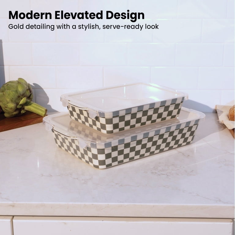 Thyme&Table 4-Piece Checkered Stoneware Baking Dish Set photo 3