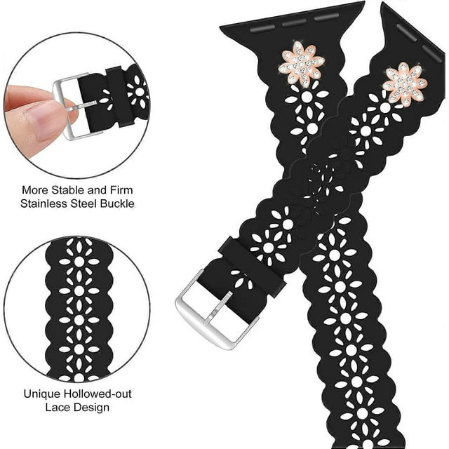 Lace Silicone Band Compatible with Apple Watch Band 38mm 40mm 41mm Slim Scalloped Diamond Wristband Soft Replacement Strap for iWatch Bands Series 7 6