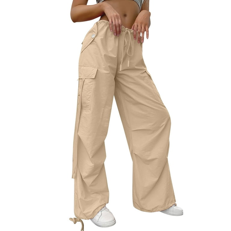 Akiihool Work Pants For Women Women's Cargo Pants Drawstring Elastic Waist Hiking Pants Pants for Women Lounge Pant (Khaki,XS)