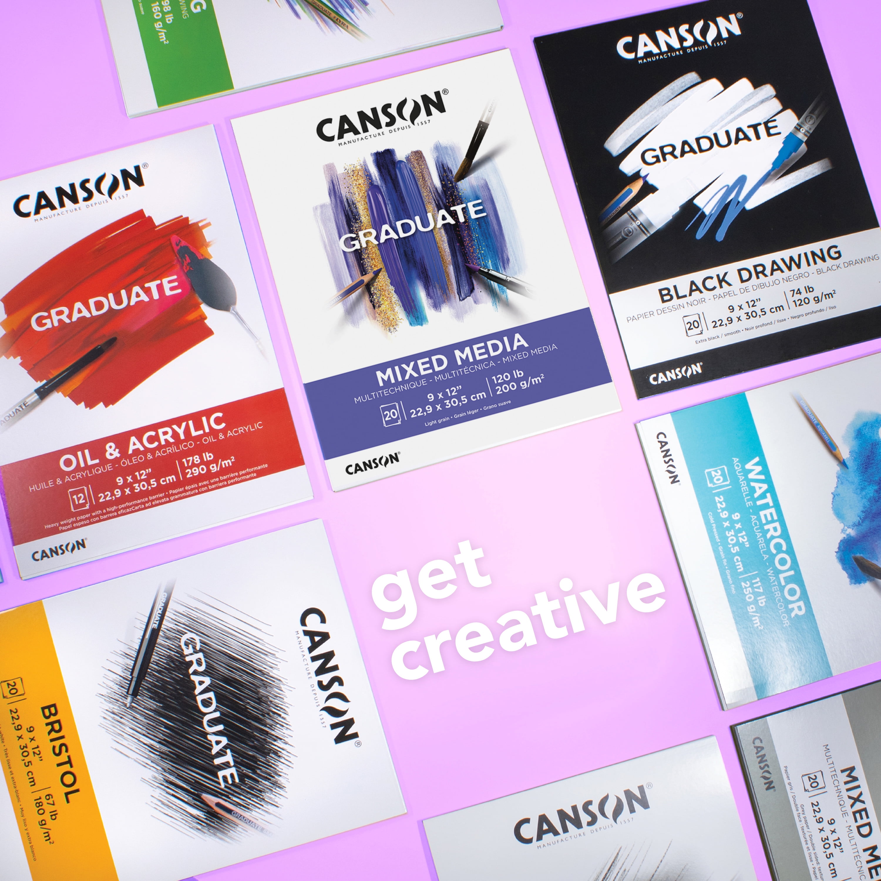 Canson Graduate Watercolor Paper Jumbo Pad, Heavyweight 141lb/300gsm, 40 Sheets, White, 9x12 in, Art Students & Teens