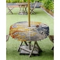 thumbnail image 4 of Fsddascl Yellow Blue Abstract Art Outdoor Tablecloth - 54 Inch Round Dining Table Cover, Modern Art Waterproof Outdoor Table Cloth with Umbrella Hole & Zipper for Picnic/Patio/Party, 4 of 7