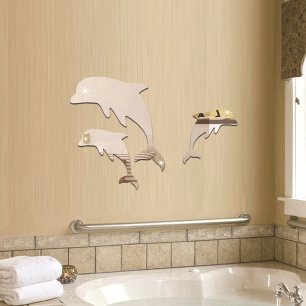 Gwong Decoración hogareña 3 unids / fijaron pegatinas de pared Multi aplicación Forma de delfines agradables Licenciaturas de dormitorio de espejo 3D único para el hogar Gwong 21081652