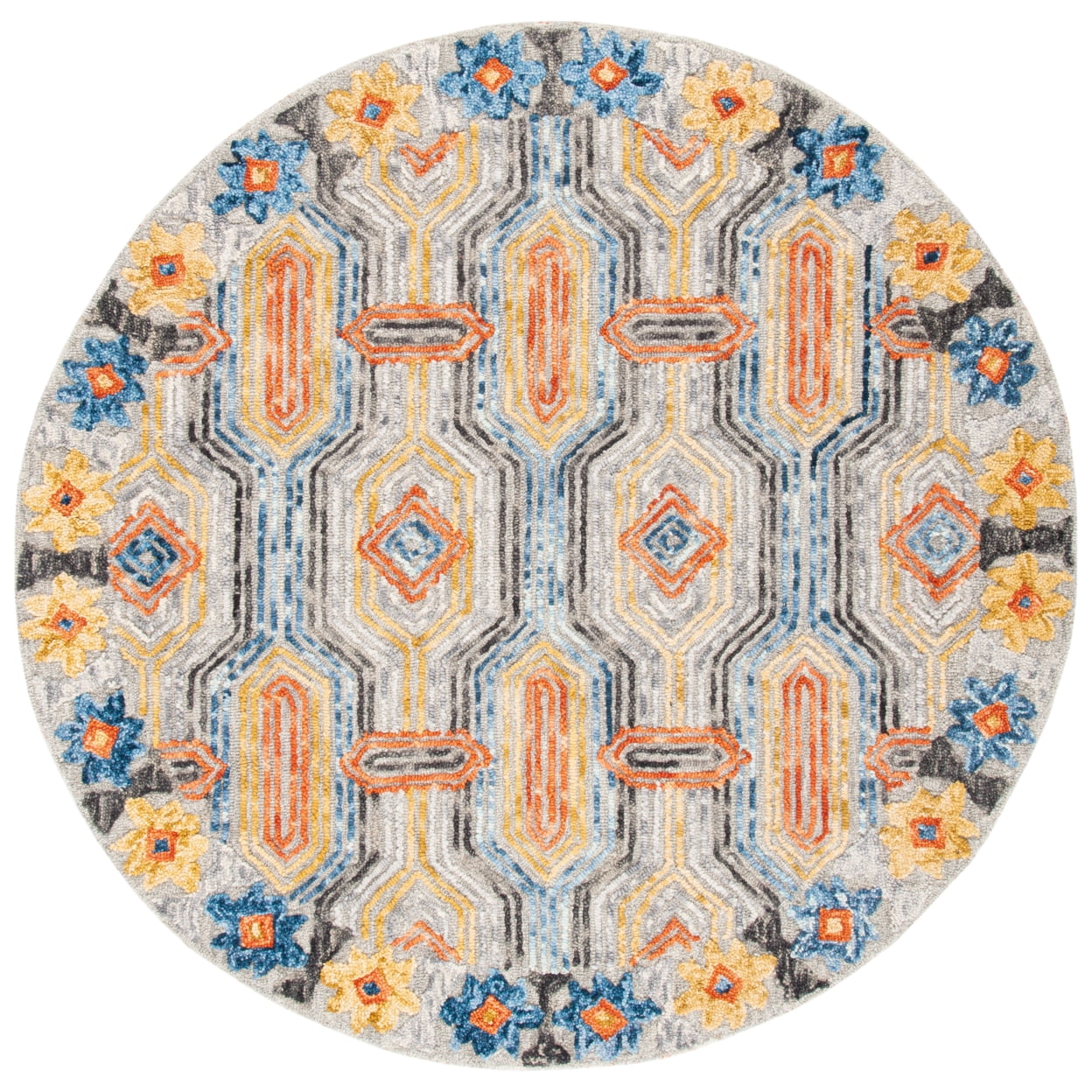 SAFAVIEH Trace Constantina Geometric Striped Wool Area Rug, Grey/Blue, 4' x 6'