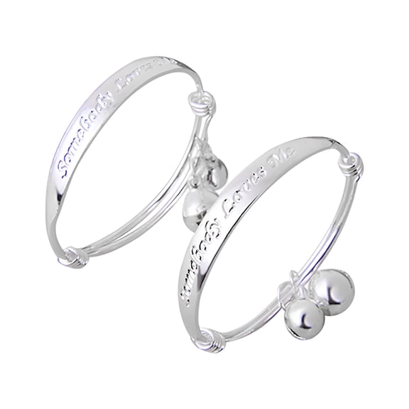 DESIGNICE 6 Sets/12Pcs Charm Bracelet Double Bells Jewelry Gifts Silver Plated Infant English Letter Bangle Bracelet for Baby